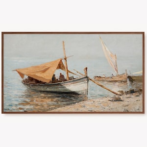 Coastal TV Art Vintage Summer Frame TV Art French Painting Nautical Home Decor Antique Coastal Screensaver Sailboat Artwork Digital Download
