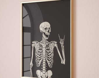 Funny Skeleton Print Funny Peace Skeleton Poster Trendy Halloween Wall Art Spooky Art Print Digital Download 1 Print