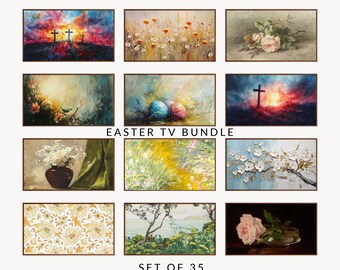 Pacchetto di cornici pasquali per la TV, dipinto "He Is Risen", set di decorazioni per la TV primaverile, download digitale
