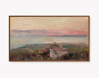 Samsung Frame TV Art Landscape Oil Painting | Colorful Vintage Sunset Artwork, Pastel Country Decor, Soft Coastal Seascape Digital Download