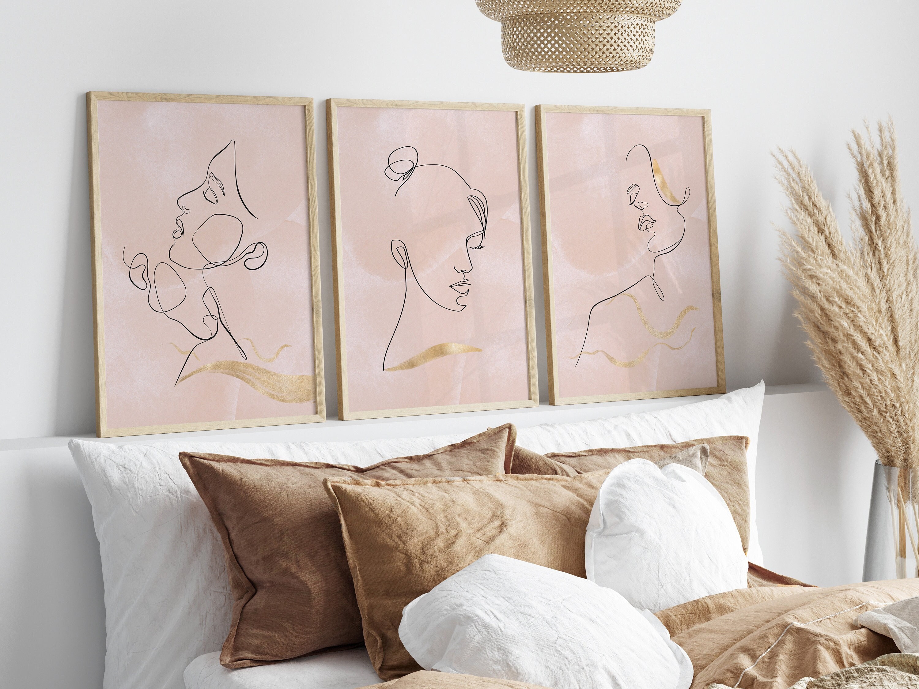 Blush Pink Wall Art Set of 3 Prints Pink Feminine Line Art Home Decor ...
