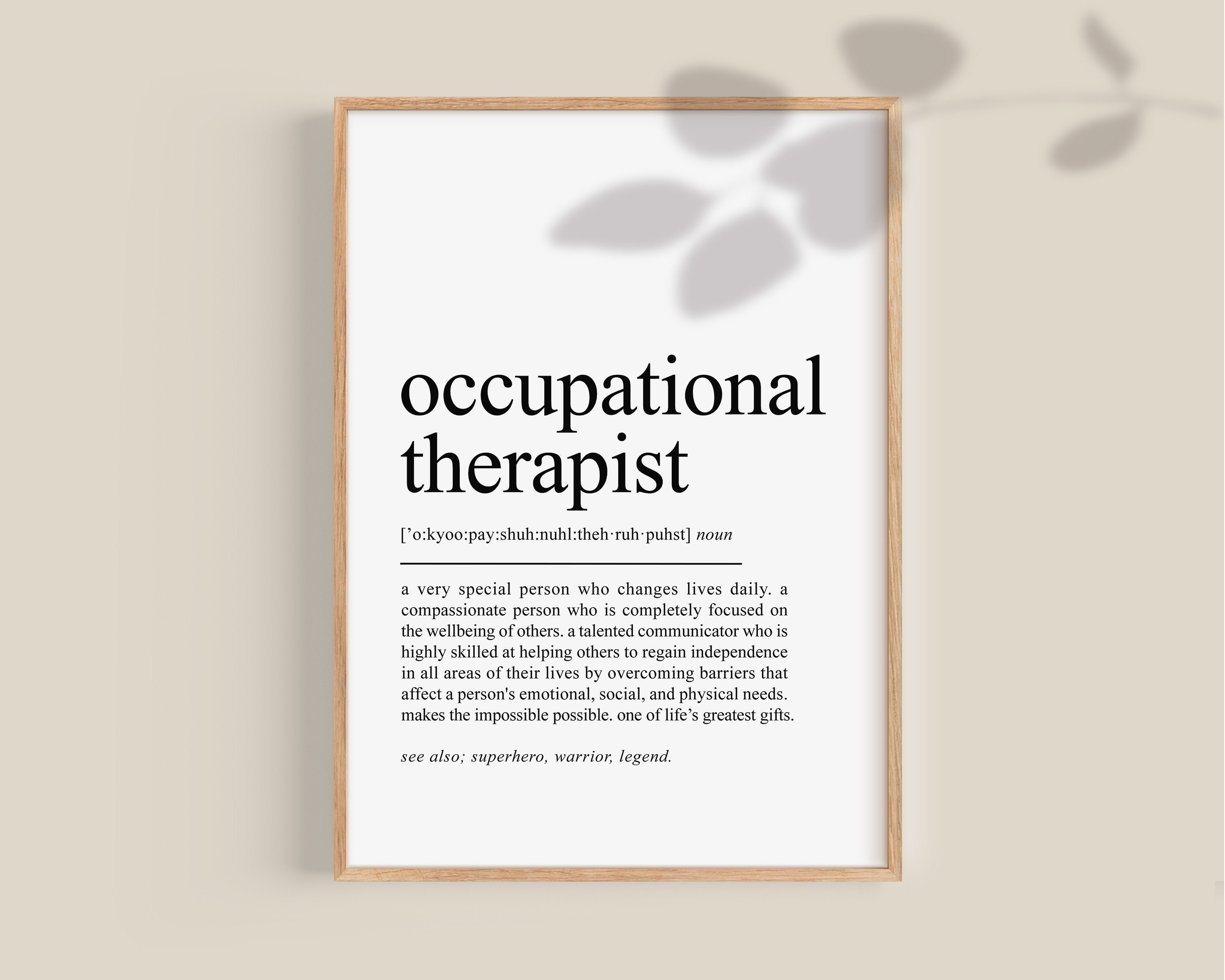 Occupational Therapist Definition Print Occupational Etsy UK