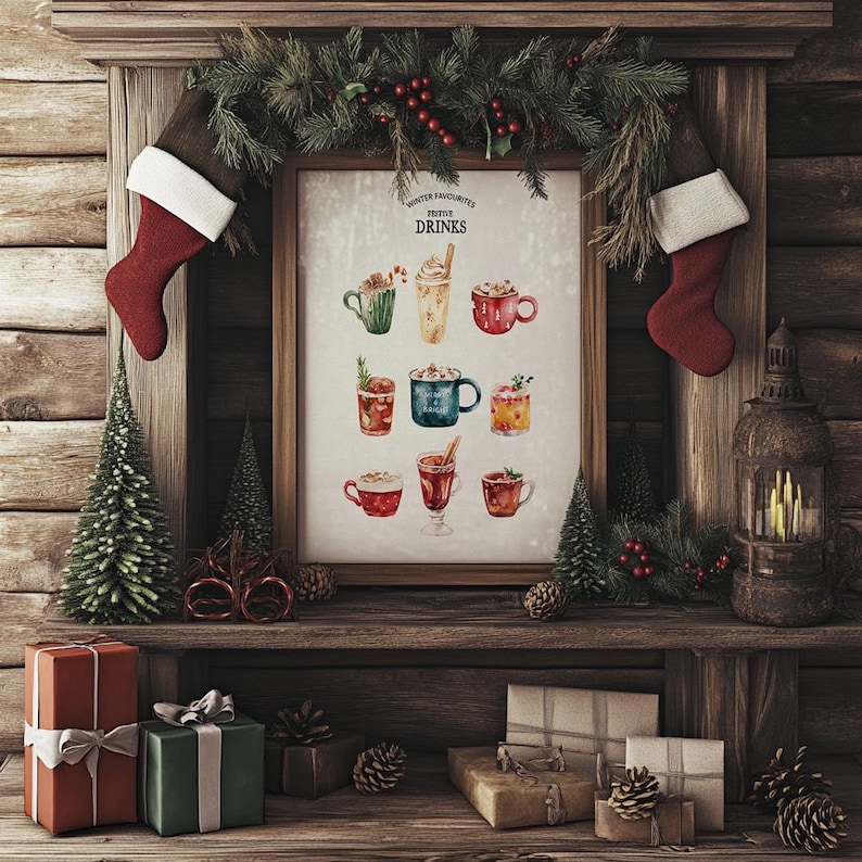 Christmas Kitchen Wall Decor, Gallery Set of 2 Prints Gingerbread Man