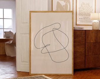 Minimalist Line Art Print, Trendy Neutral Abstract Scribble Art (Digital Download)
