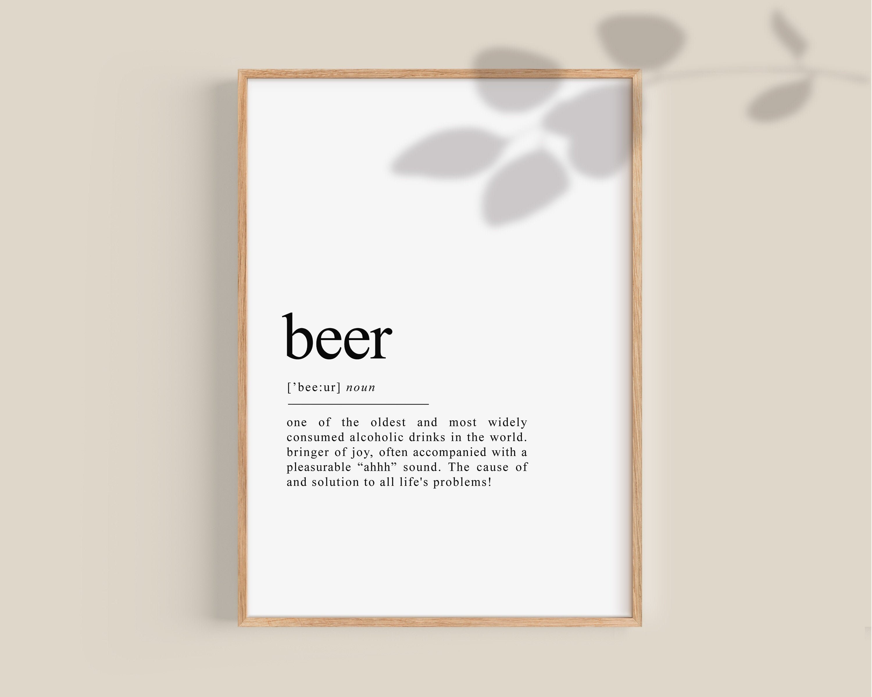 Beer Definition Beer Wall Print Bar Poster Kitchen Wall Etsy