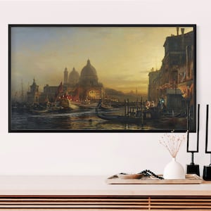 Samsung Frame TV Art Venice Moody Vintage Oil Painting, Venice Canal Original Landscape Art | Antique River art Digital Downloadable