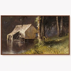 Frame TV Art Lake Painting, River Lake House wall art, Vintage Lakehouse Artwork | Rustic Mountain Decor DIGITAL Download