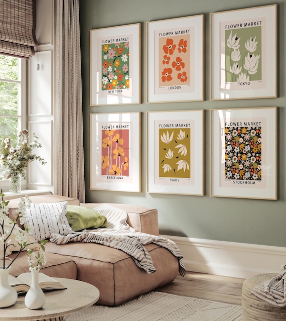Flower Market Print Set of 6 | Gallery Wall Prints, Flower Printable wall art, London Floral Print, Spring retro art | DIGITAL Download