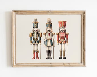 Nutcracker Print, Vintage Christmas Watercolor Printable wall art Classic Christmas Wall Posters Seasonal Decor Xmas Wall Art Digital Prints