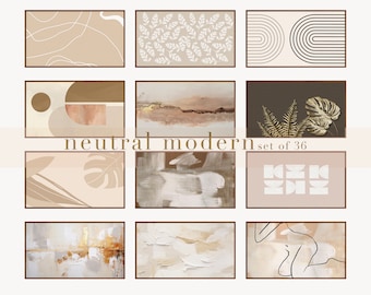 Zestaw ramek TV Art Bundle 36 neutralnych, nowoczesnych, abstrakcyjnych, impasto beżowych, cyfrowych sztuk TV, modnych, przemysłowych, geometrycznych, 3D, natychmiastowe pobranie