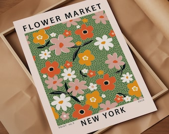 Flower market poster, New York flower market print, New York Poster, flower art print, retro flower print, digital download