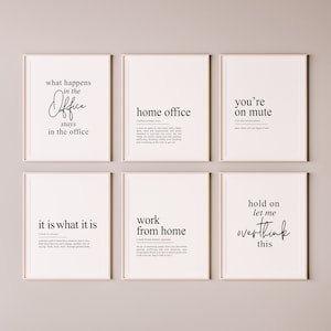 Funny Office Wall Art, Gallery Wall Set of 6 Prints, Funny Office Prints, Work from Home Posters, Office Printable Art, Digital Download
