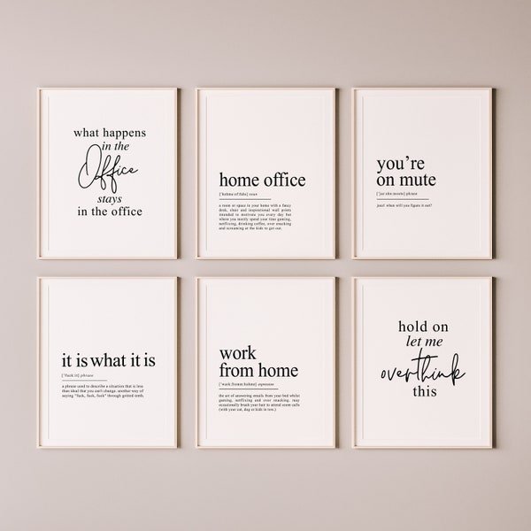 Funny Office Wall Art, Gallery Wall Set of 6 Prints, Funny Office Prints, Work from Home Posters, Office Printable Art, Digital Download