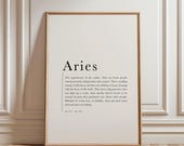 Aries Gifts, Aries Zodiac Print Aries Definition Poster Cute Horoscope Wall Art Printable Wall Art Astrology Aries Presents digital download