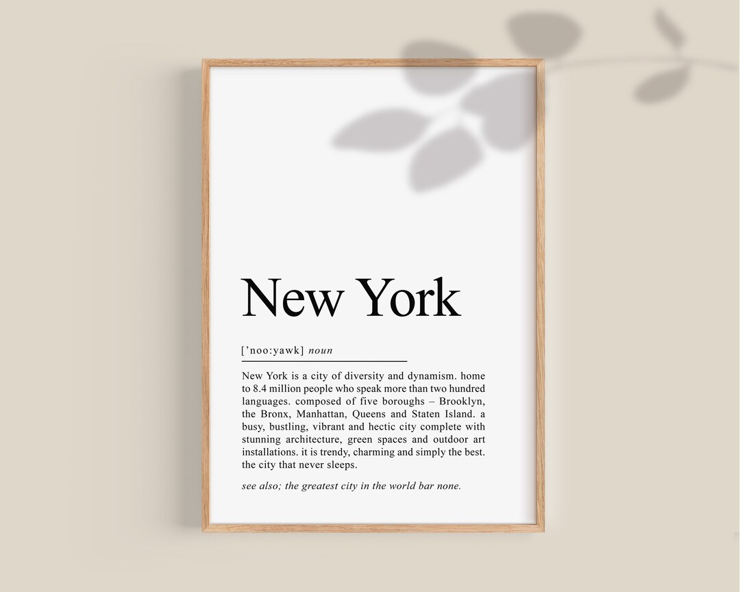 New York Souvenir Definition Print, New York Poster, New York City Gift, NYC Prints, Instant