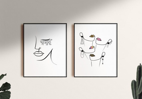 Female Line Art Woman Line Drawing Set of 2 Prints Beauty 