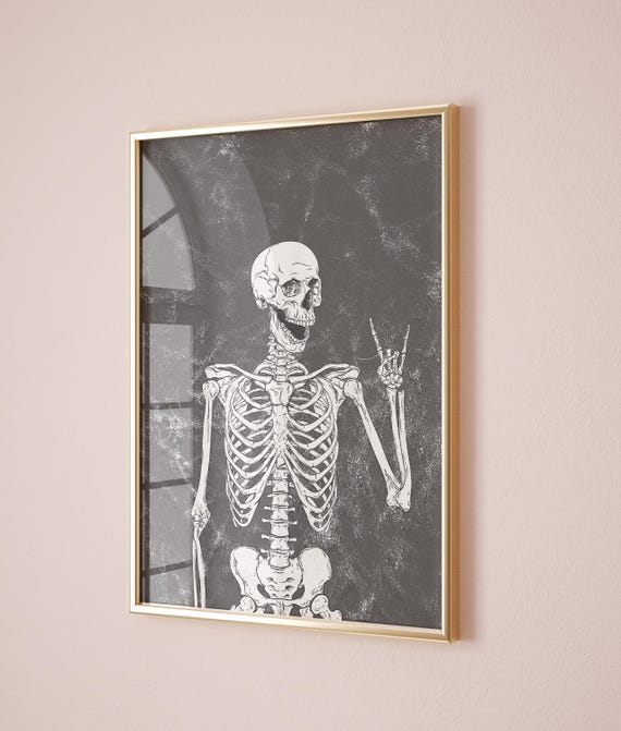 Skeleton Wall Art Cute Peace Skeleton Decor Funny Halloween Poster Digital Download Cute Halloween Print Trendy Halloween Printable Wall Art