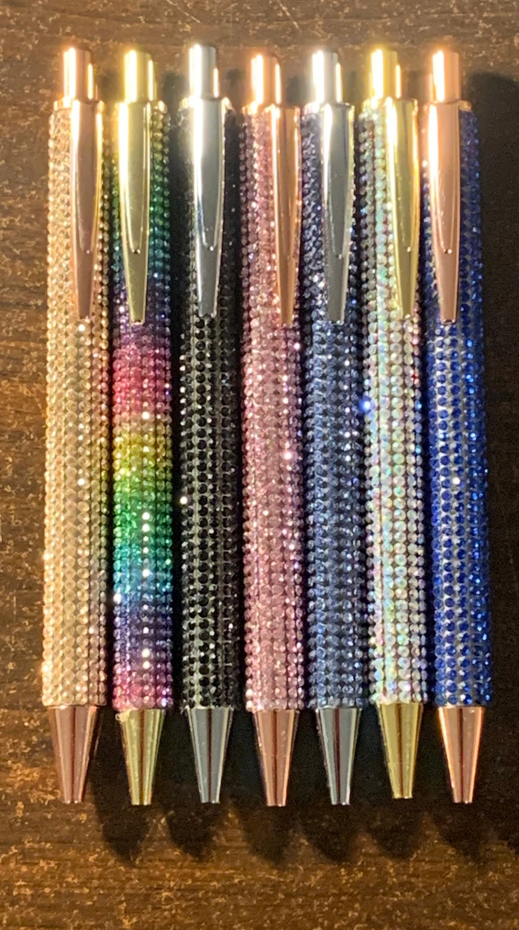 Blinged out ballpoint pens. Pink pen may vary in color.