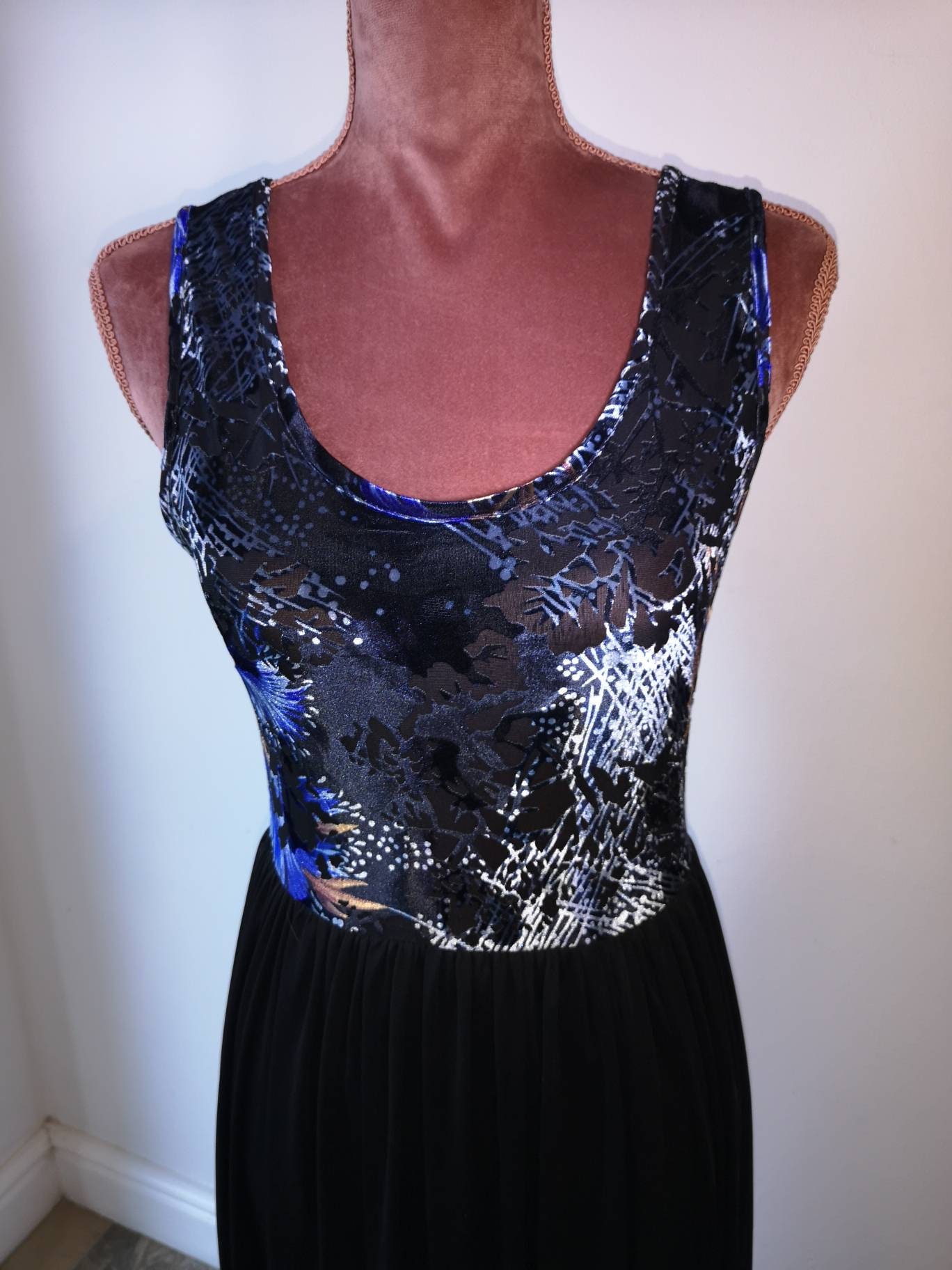 Waterfall Dress with a Retro Print & Velvet detail Ballet / | Etsy