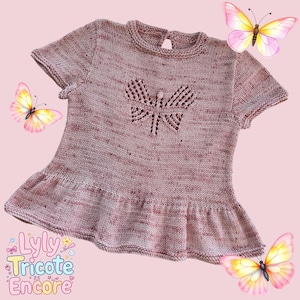 KNITTING PATTERN - *Florence* baby girl's sweater with ruffle/In French