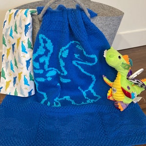 KNITTING PATTERN-Baby blanket **Happy Dinosaur** / French