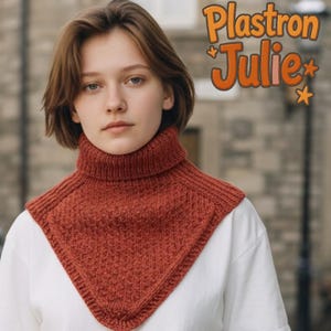 Modello di maglia in francese / Modello di maglia in versione inglese - Bavaglino a collo alto *Julie* // Scaldacollo *Julie* con spalle