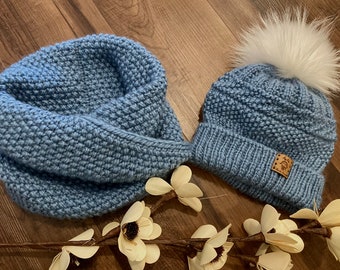 KNITTING PATTERN CHILDREN-Duo *Ellie* Tuque and twisted snood/In French-Knit pattern children-Duo *Ellie* toque and twisted snood/English version