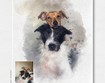 Custom printed watercolour pet portrait| personalised pet print| Custom Portrait|  A4 print| watercolour effect dog print| Mothers Day Gift