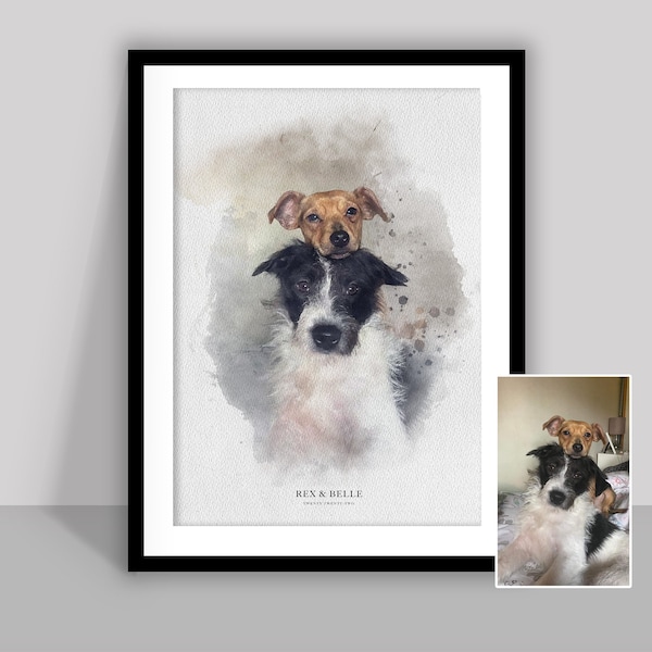 Custom printed watercolour pet portrait| personalised pet print| Custom Portrait|  A4 print| watercolour effect dog print| Father's Day Gift