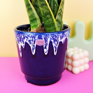 Vintage 70s 60s ceramic planter plant pot, Jopeko Dutch pottery blue lava glaze, abstract pottery retro mid century decor