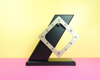 Vintage rare ARTempo postmodernist mantle desk clock, art deco abstract revival 1980s 1990s postmodern design, 90s decor tabletop clock