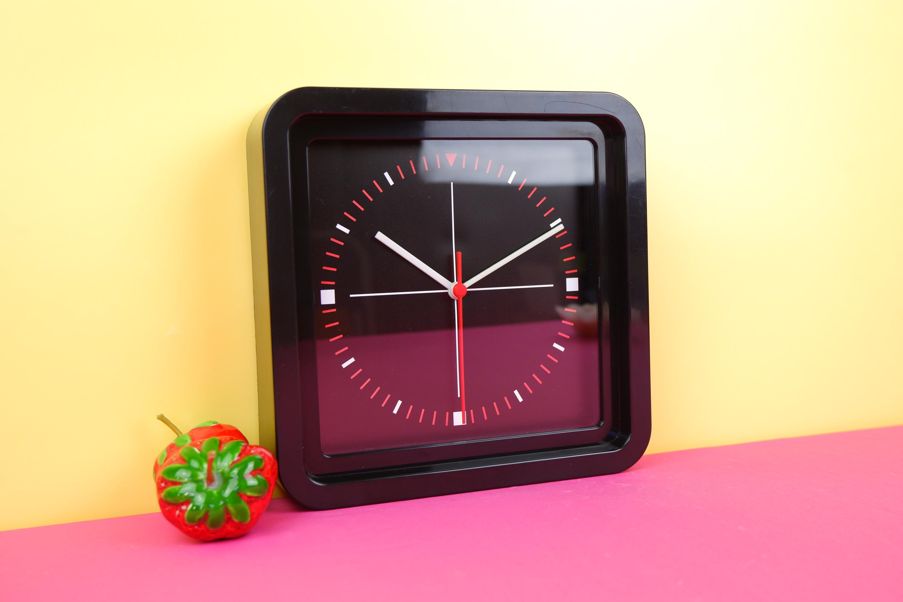 Vintage IKEA Wall Clock, Black Square Minimalist Office Clock