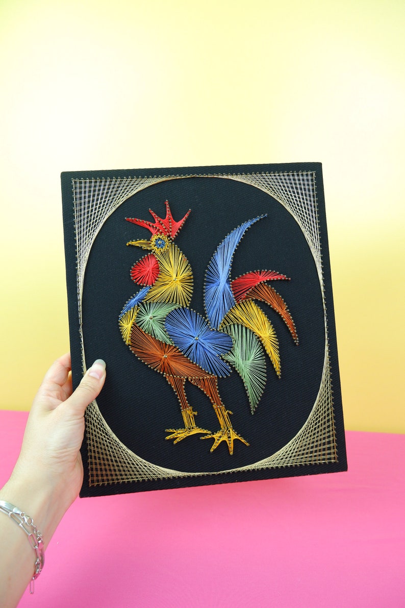 Rooster String Vintage Rooster String Art: Mid-century Modern Folk Art Wall Hanging ...