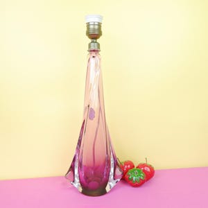 Vintage French purple crystal glass table lamp, by Rene Delvenne Val Saint Lambert - VSL - Belgian design 1960s 1970s mid century lighting