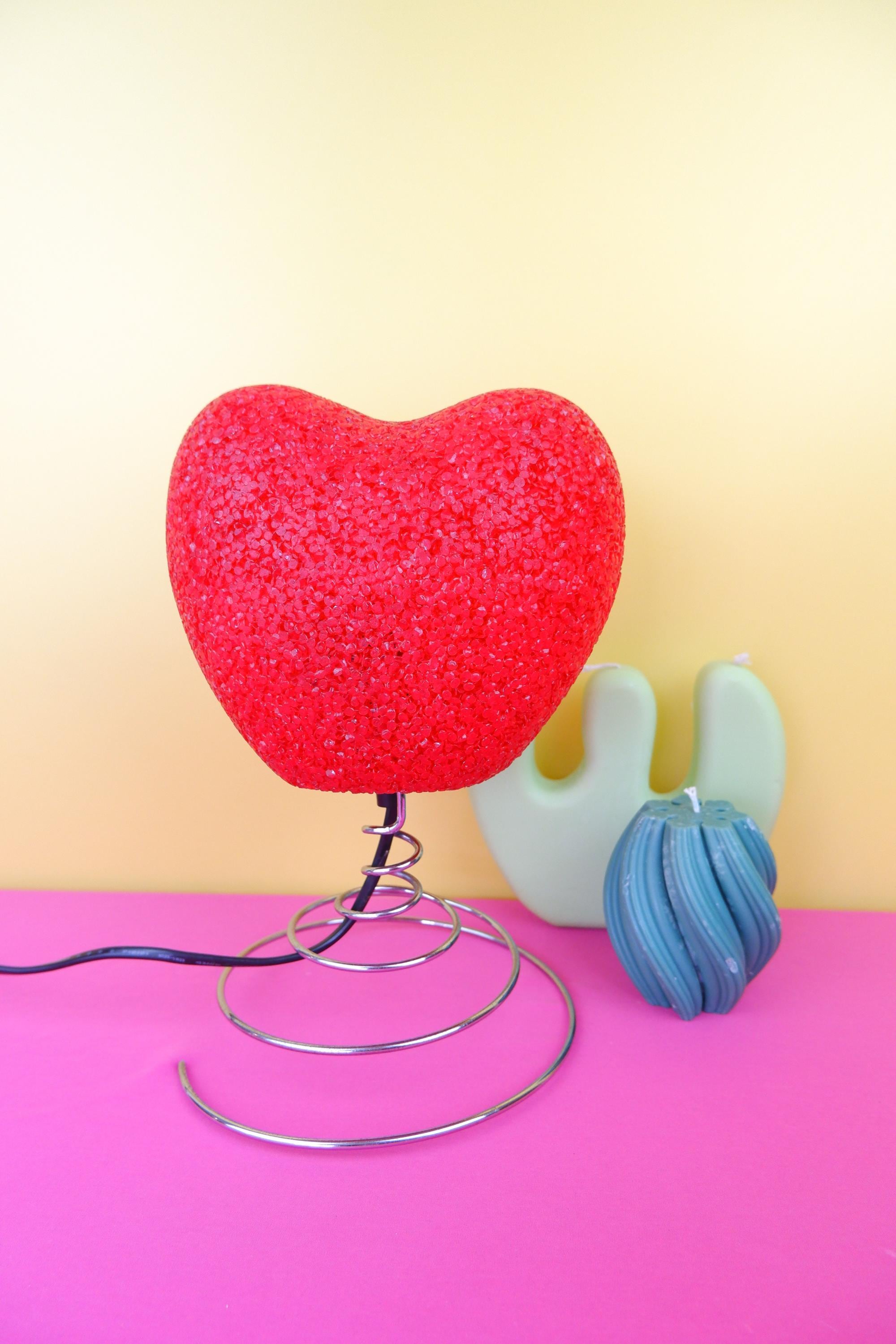 Vintage Y2K Red Heart Lamp: 90s Chrome Spiral Night Light - Etsy