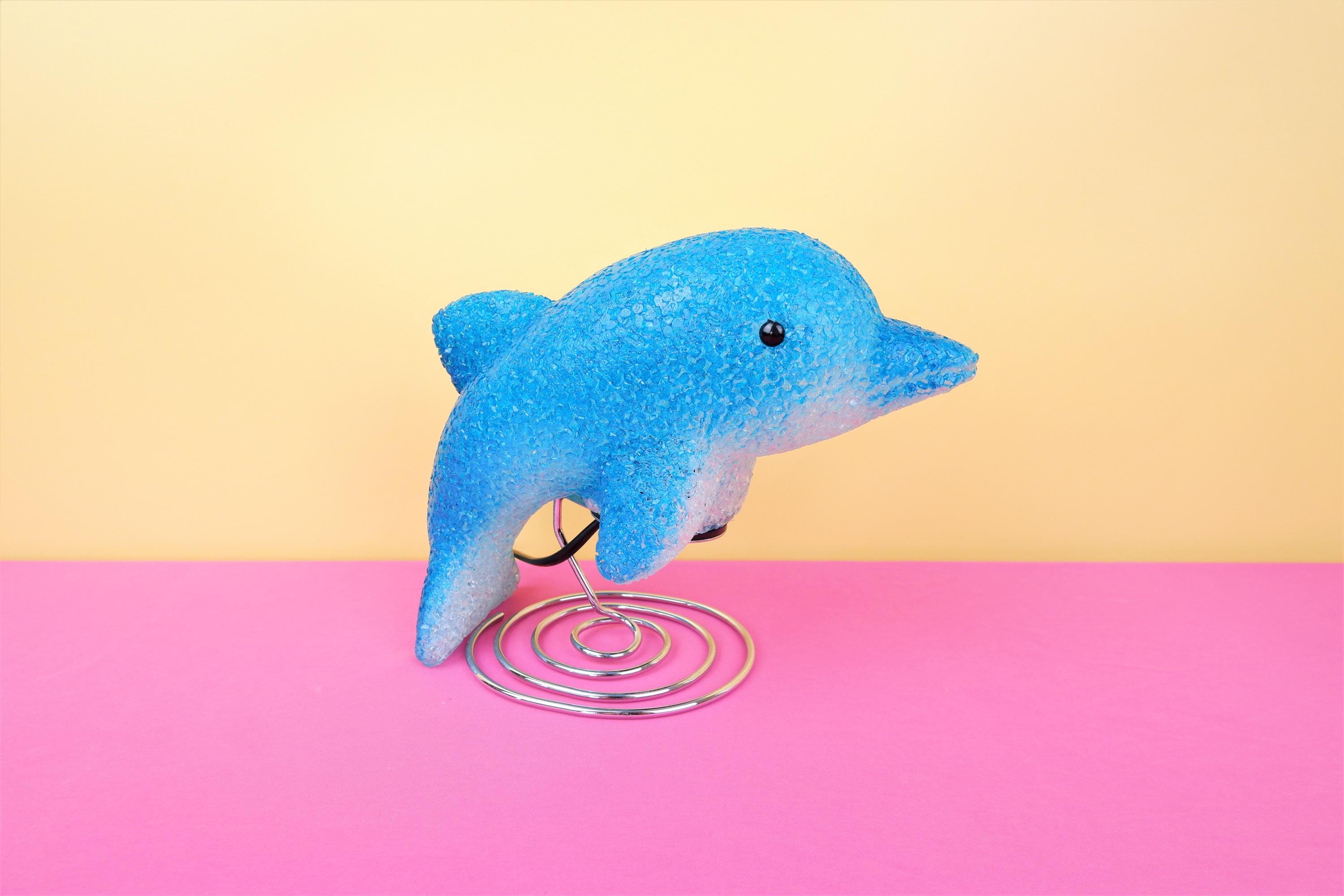 Vintage 1990s Y2K Little Blue Dolphin Table Lamp, Postmodern 90s