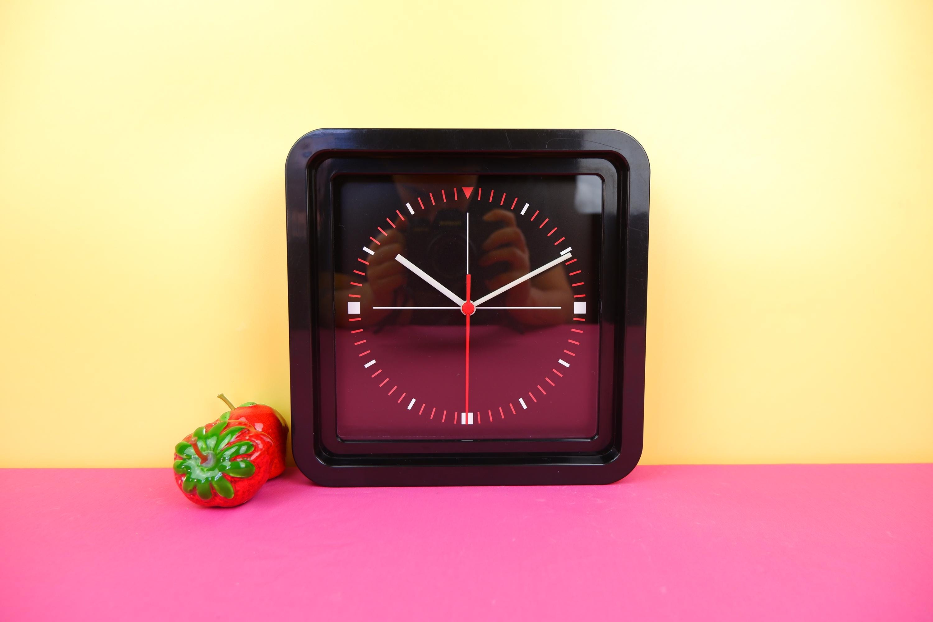 Vintage IKEA Wall Clock, Black Square Minimalist Office Clock