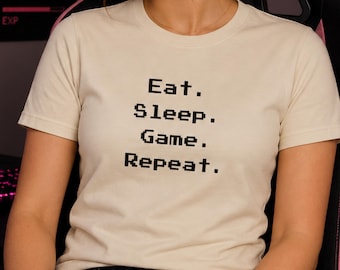 Eat Sleep Game Rapport T-Shirt | Lustiges Gamer Tee | Retro Gaming Shirt | Videospiel-Liebhaber Geschenk | Unisex Casual Tee