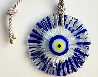 Loop of Life | Cobalt Blue Handmade Evil Eye Glass Art Object | Decorative Hanger or Tabletop Art Object | Perfect Home or Office Gift