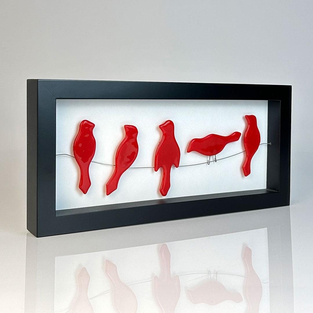 View of Birds on Wire | Handmade Glass Art Wall or Desktop Decorative Art ...