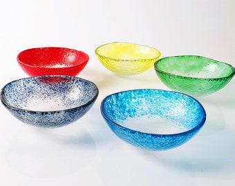 Glass Bowl Set of 5 // Minimalistic Design Salad, Tapas or Mezze Serving Bowls // 12 cm (4,7") diameter