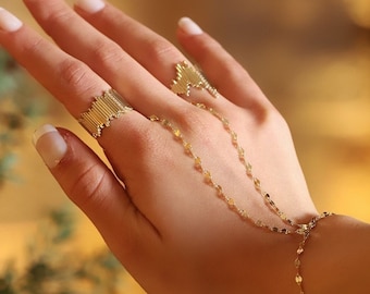 Pulsera de cadena de mano de oro macizo de 14k, pulsera minimalista, joyería y2k, para ella