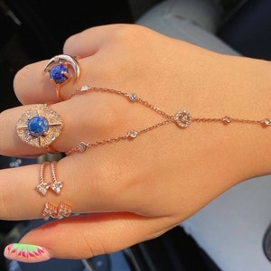 Rose Gold Evil Eye Hand Chain Bracelet: 925k Sterling Silver