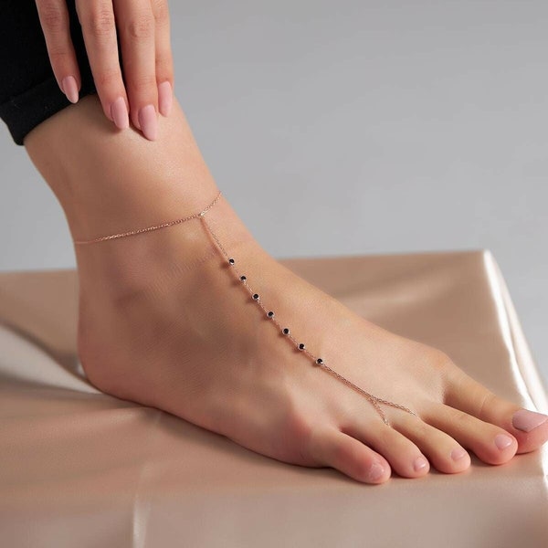 Sandals Minimalist Anklet Gold Foot Chain Jewelry , Slave Body Chain, 925 K Sterling Silver Rose Gold Anklet