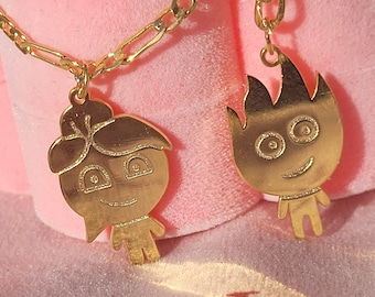 Fire Boy and Water Girl Necklace Set: 22K Gold Couple Jewelry