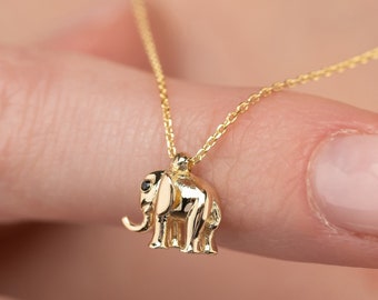 Gold Elephant Necklace, 14K Solid Gold Necklace, Real mold, Dainty Elephant Charm, Lucky Necklace Gift