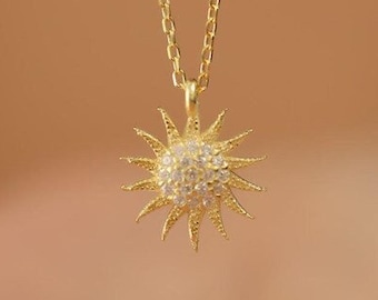 Sun Necklace Gold, 18K Gold Plated Pendant Necklace, 925 Sterling Silver