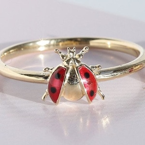 Ladybug Ring in 14K Solid Gold, Ladybird Good Luck Valentine&#39;s Day Gift, y2k Ring