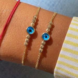 14K Solid Gold Evil Eye Bracelet: Good Luck Charm