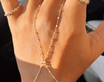 Hand Chain Bracelet in 22K Gold Plated, Bracelet Ring Hand Chain Slave, y2k Jewelry